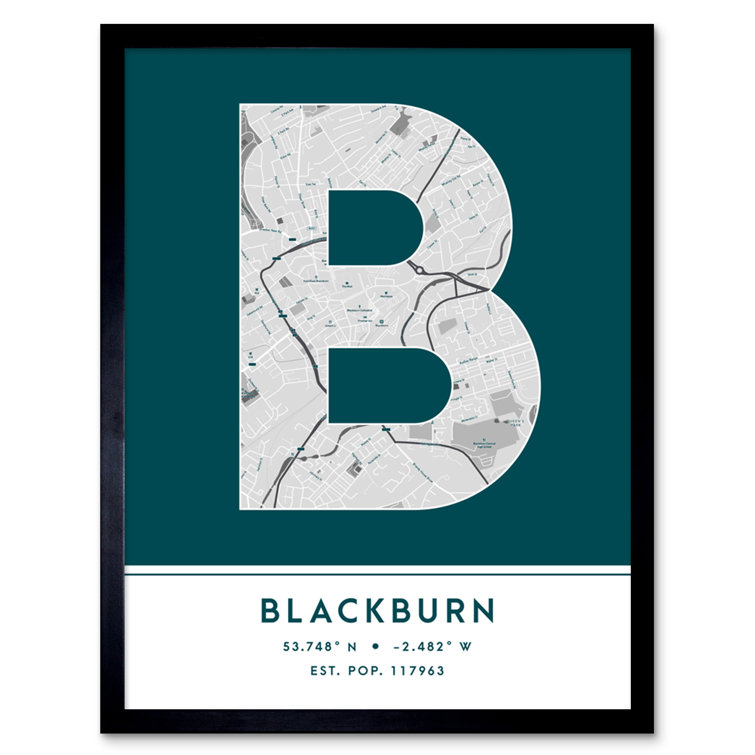 Wee Blue Coo Blackburn City Map Blackburn Teal Picture Frame